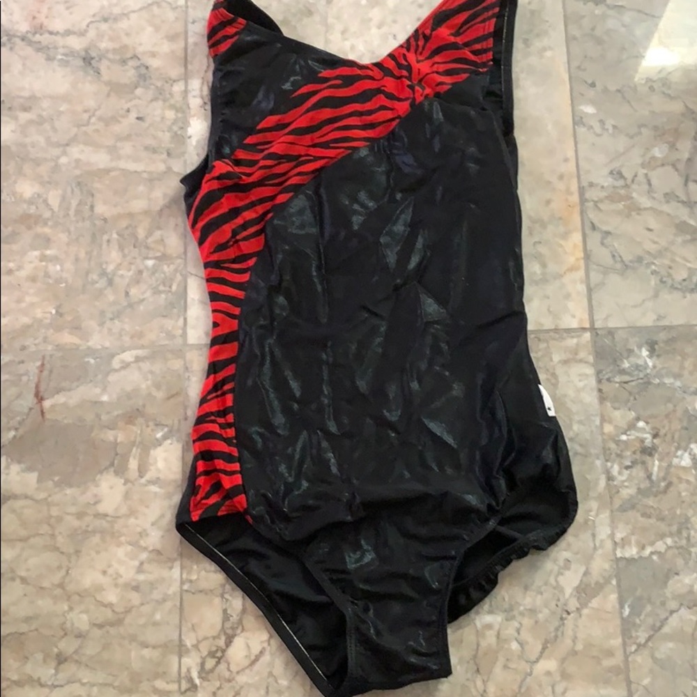 CUTE BLACK AND RED ZEBRA PRINT GYMNASTICS LEOTARD